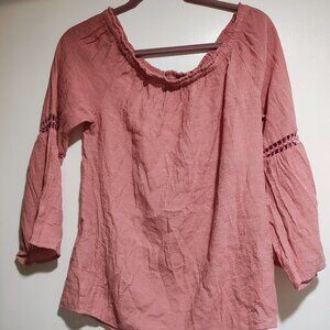 Pinky coral off the shoulder flowy shirt.